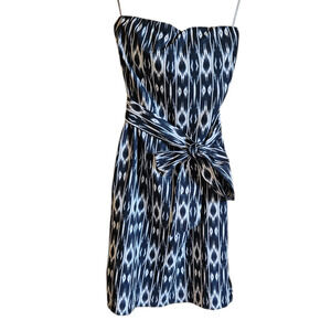 Athleta Women’s Ikat Strapless Tie Waist Dress Blue White Size 2
